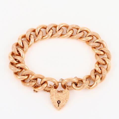 Antique 9Ct Gold 30.6g Pattern / Chased Hollow Curb Link Bracelet