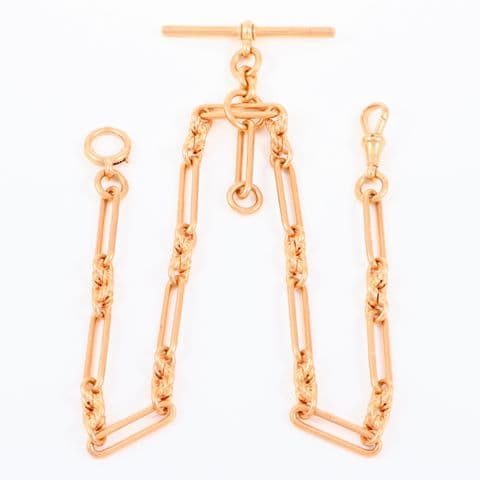 Antique 9Ct Gold 31.2g Trombone And Knot Link Double Albert Watch Chain 14 1/2''