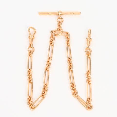 Antique 9Ct Gold 32.5g Fetter / Trombone & Oval Link Albert Watch Chain 14 3/4''