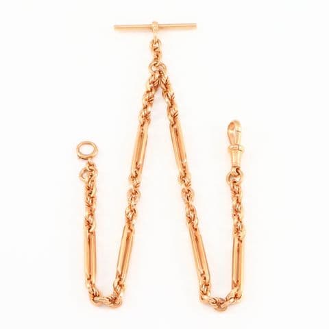 Antique 9Ct Gold 33.5g Trombone And Knot Link Double Albert Watch Chain 14 3/4''