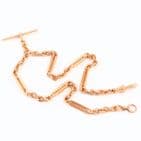 Antique 9Ct Gold 33.5g Trombone And Knot Link Double Albert Watch Chain 14 3/4''