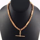 Antique 9Ct Gold 33.5g Trombone And Knot Link Double Albert Watch Chain 14 3/4''