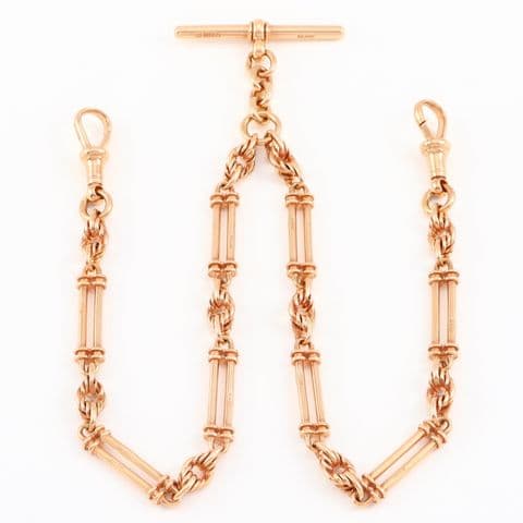 Antique 9Ct Gold 35.4g Trombone And Knot Link Double Albert Watch Chain 15 1/2''