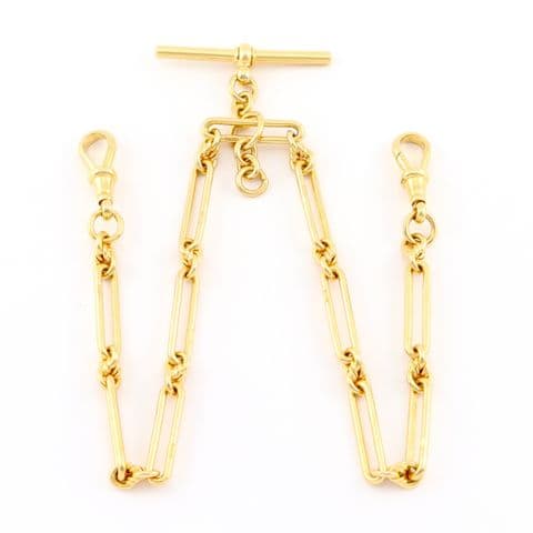 Antique 9Ct Gold 38.1g Fetter / Trombone Link Double Albert Watch Chain 15''