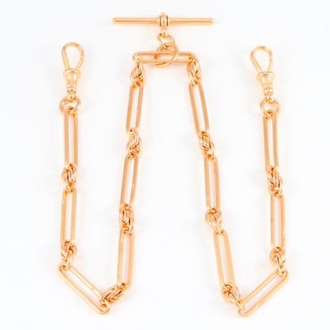 Antique 9Ct Gold 38.8g Trombone And Knot Link Double Albert Watch Chain 17 3/4''