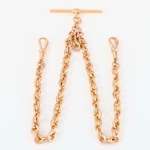 Antique 9Ct Gold 40.4g Love Knot Link Double Albert Watch Chain 15 1/8''