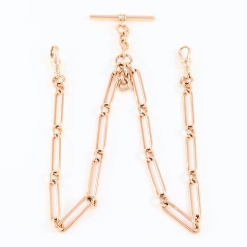 Antique 9Ct Gold 40.5g Fetter / Trombone And Oval Link Albert Watch Chain 18''