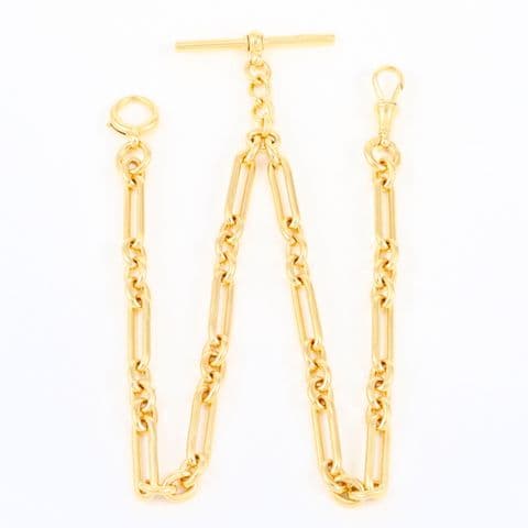 Antique 9Ct Gold 43.2g Trombone And Oval Link Double Albert Watch Chain 16 1/2''