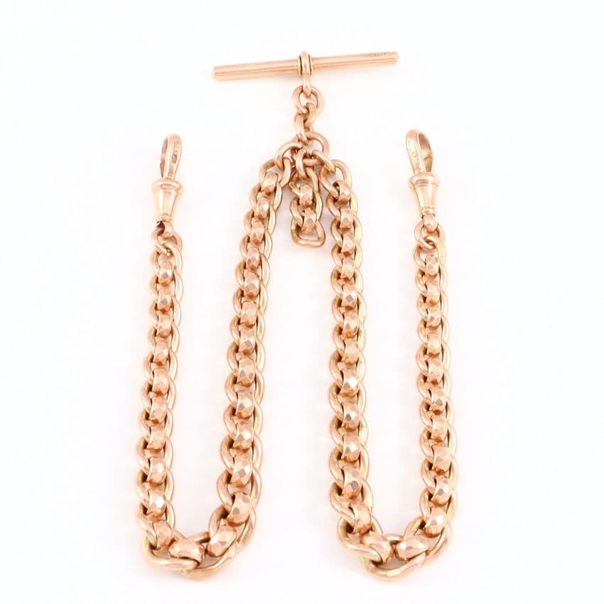 Antique 9Ct Gold 43.6g Graduated Rollerball Double Albert Watch Chain 14''