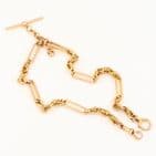 Antique 9Ct Gold 43g Fetter / Trombone Link Double Albert Watch Chain 15 3/4''