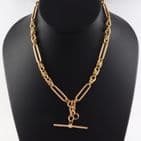 Antique 9Ct Gold 43g Fetter / Trombone Link Double Albert Watch Chain 15 3/4''