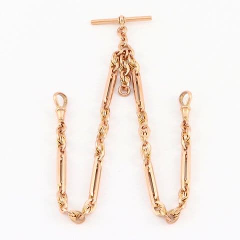 Antique 9Ct Gold 46.9g Trombone And Knot Link Double Albert Watch Chain 15 3/4''