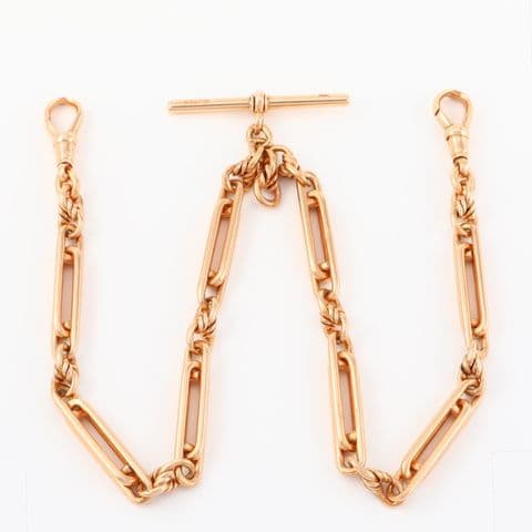 Antique 9Ct Gold 48.3g Trombone And Knot Link Double Albert Watch Chain 15 5/8''