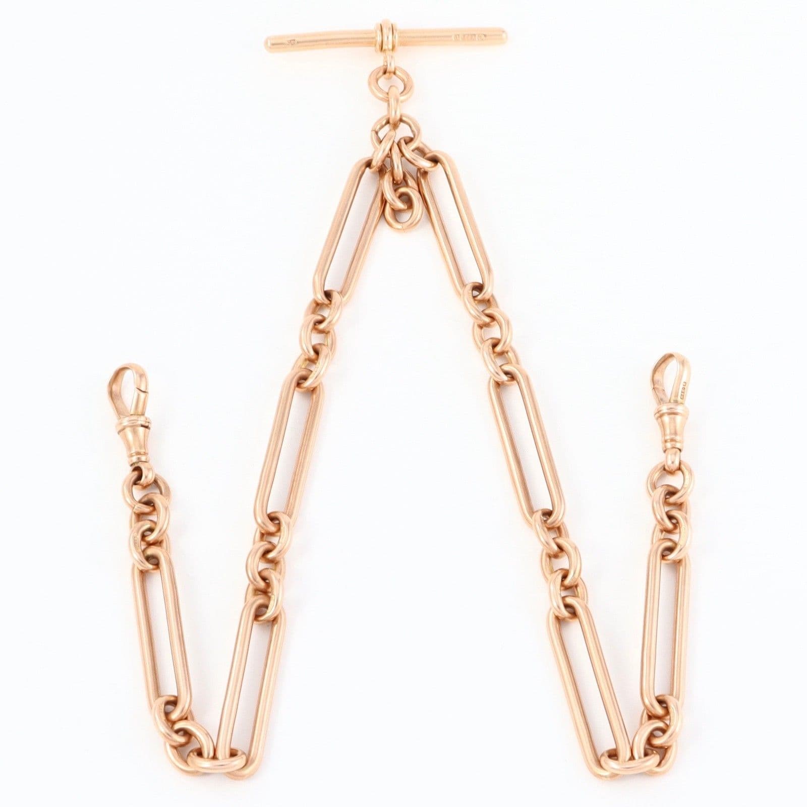 Antique 9Ct Gold 49 6g Fetter And Oval Link Albert Watch Chain 15 7/8