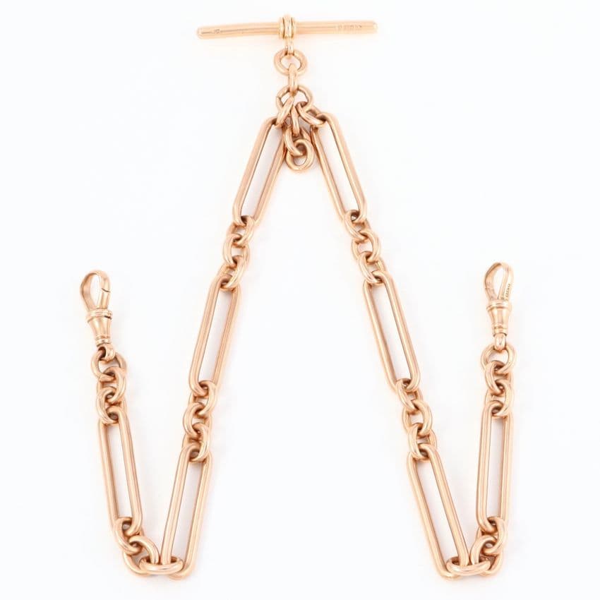 Antique 9Ct Gold 49.6g Fetter And Oval Link Albert Watch Chain 15 7/8''