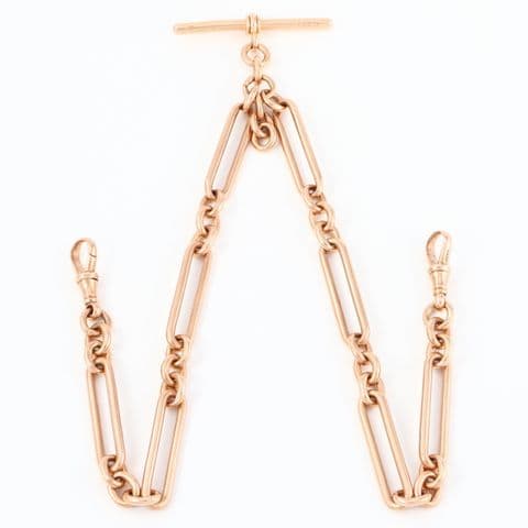 Antique 9Ct Gold 49.6g Fetter And Oval Link Albert Watch Chain 15 7/8''