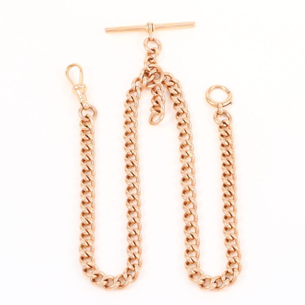 Antique 9Ct Gold 52 2g Double Albert Watch Chain With Removable T-bar ...
