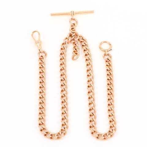 Antique 9Ct Gold 52.2g Double Albert Watch Chain With Removable T-bar 16 5/8''