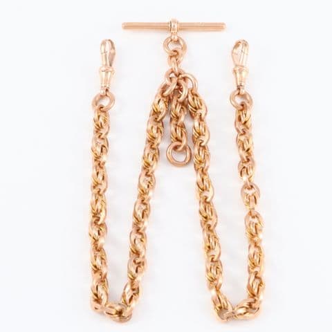 Antique 9Ct Gold 53.9g Knot Link Double Albert Watch Chain 16 1/2''