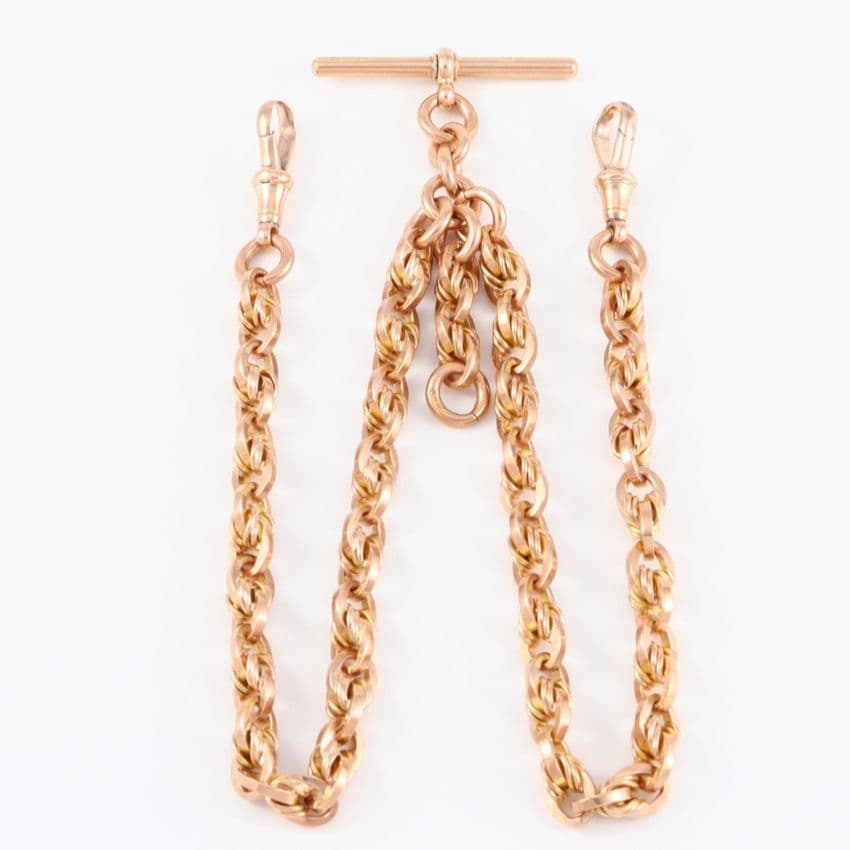 Antique 9Ct Gold 53.9g Knot Link Double Albert Watch Chain 16 1/2''