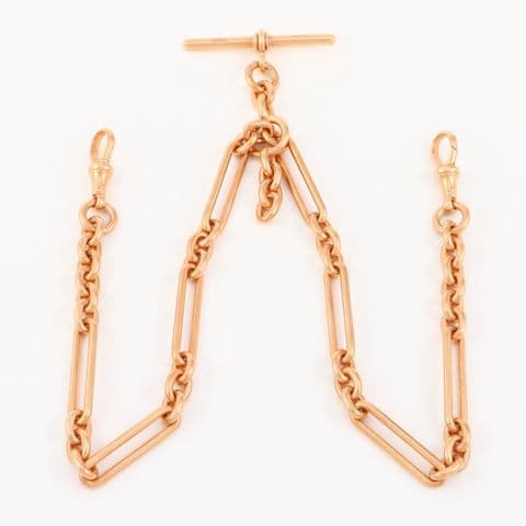 Antique 9Ct Gold 57.8g Fetter And Oval Link Albert Watch Chain 16 3/8''