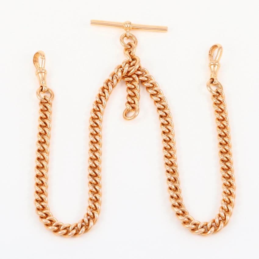Antique 9Ct Gold 63.1g Double Albert Watch Chain 15 3/4''