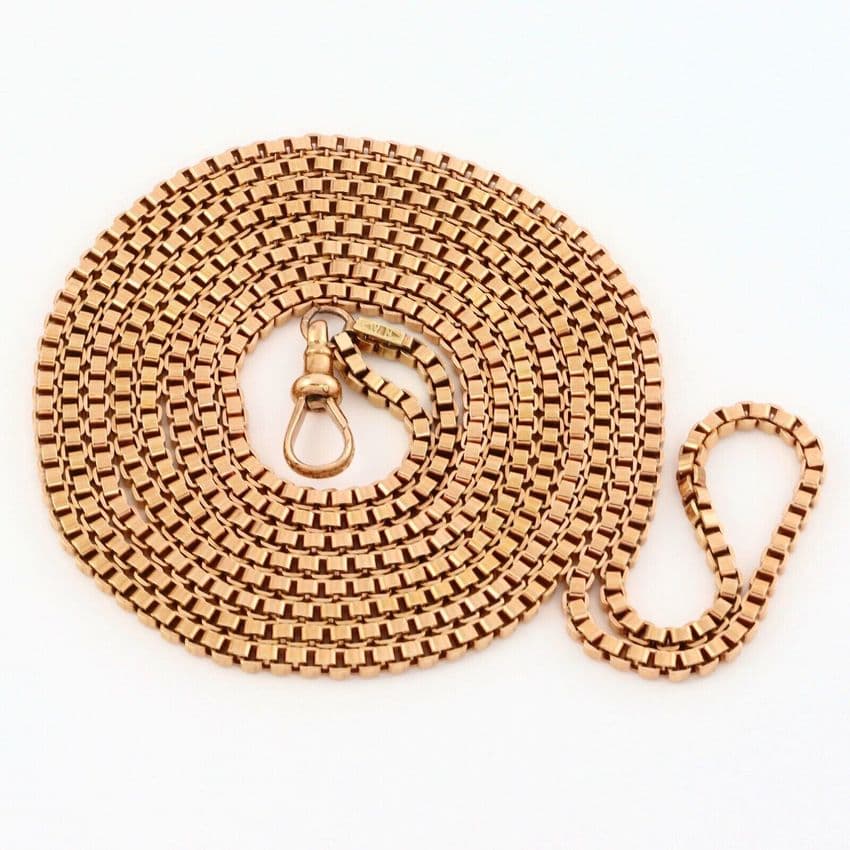 Antique 9Ct Gold 81g Long Box Link Watch Chain Necklace 61 1/2''