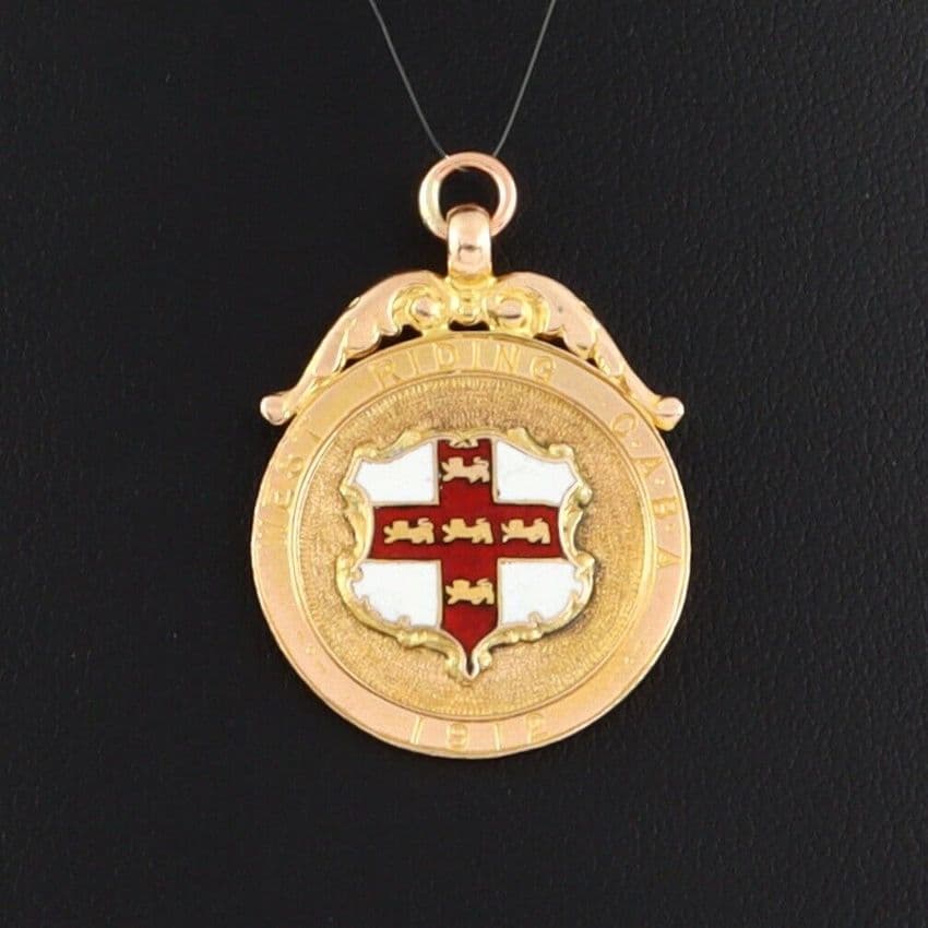 Antique 9Ct Gold And Enamel Fob / Pendant / Medal WEST RIDING c 1912