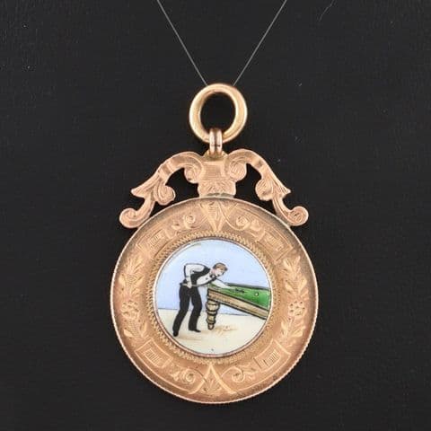Antique 9Ct Gold And Enamel Snooker / Billiards / Pool Fob / Pendant / Medal