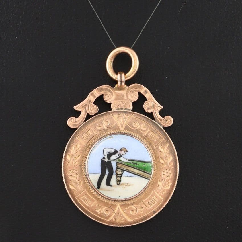 Antique 9Ct Gold And Enamel Snooker / Billiards / Pool Fob / Pendant / Medal