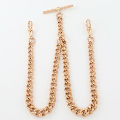 Antique 9Ct Gold 63.3g Graduated Double Albert Watch Chain / Necklace 17''