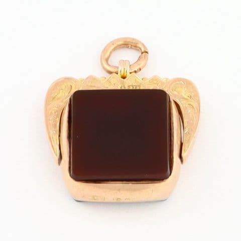 Antique 9Ct Gold Spinner Fob Pendant With Bloodstone And Agate
