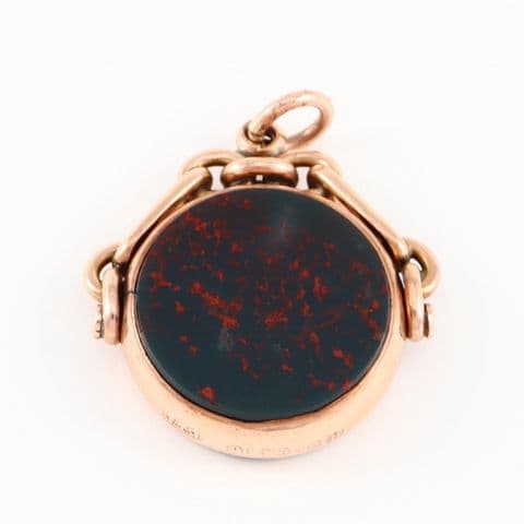 Antique 9Ct Gold Spinner / Swivel Pendant / Fob With Bloodstone And Carnelian
