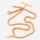 Antique 9Ct Rose Gold 21.2g Albertina Fob Watch Chain With Fob Ball