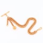Antique 9Ct Rose Gold 21.2g Albertina Fob Watch Chain With Fob Ball