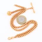Antique 9Ct Rose Gold 21.2g Albertina Fob Watch Chain With Fob Ball