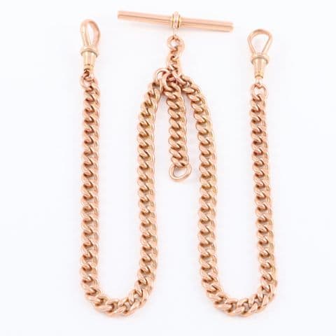 Antique 9Ct Rose Gold 45.3g Double Albert Watch Chain 16 1/8''