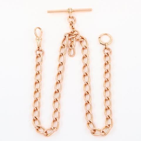 Antique 9Ct Rose Gold 45.7g Albert Watch Chain With T-Bar 16 1/2''