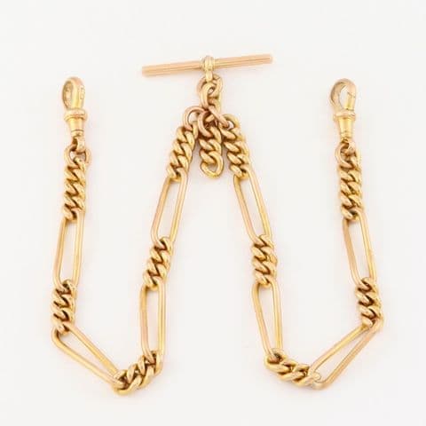 Antique 9Ct Rose Gold 52.1g Fetter Link Albert Watch Chain / Necklace 15 5/8''