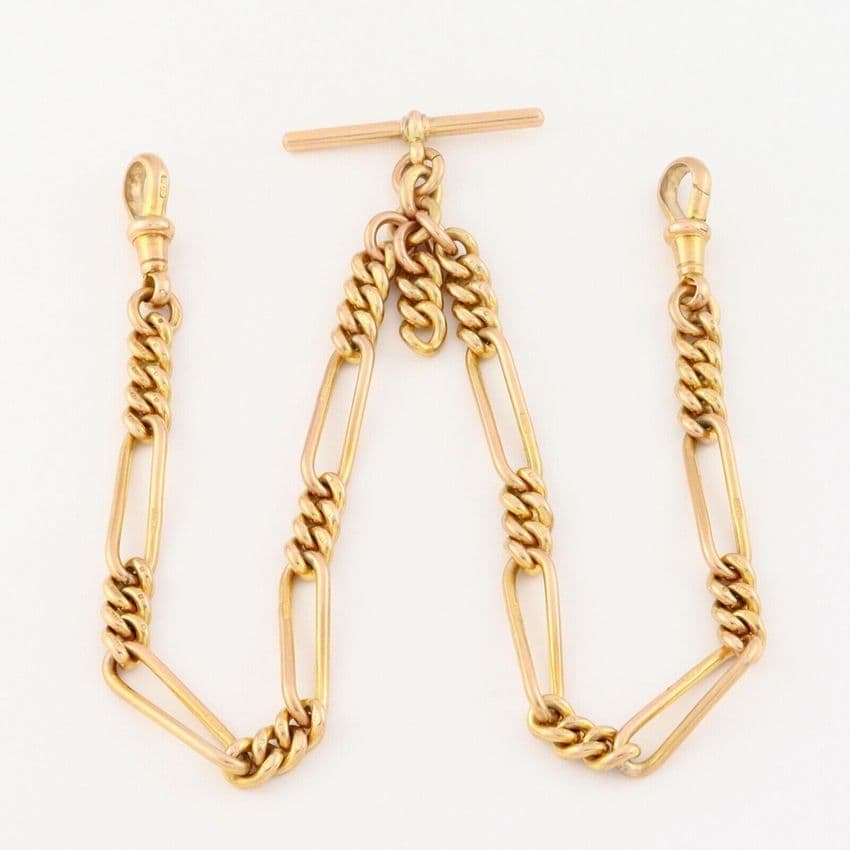 Antique 9Ct Rose Gold 52.1g Fetter Link Albert Watch Chain / Necklace 15 5/8''