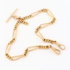 Antique 9Ct Rose Gold 52.1g Fetter Link Albert Watch Chain / Necklace 15 5/8''