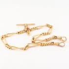 Antique 9Ct Rose Gold 52.1g Fetter Link Albert Watch Chain / Necklace 15 5/8''