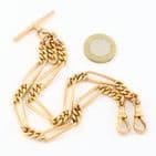 Antique 9Ct Rose Gold 52.1g Fetter Link Albert Watch Chain / Necklace 15 5/8''