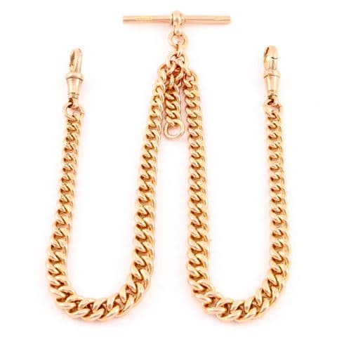 Antique 9Ct Rose Gold 52.4g Graduated Double Albert Watch Chain 16''