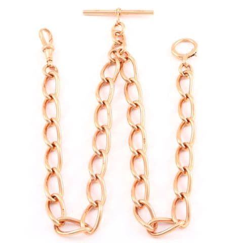 Antique 9Ct Rose Gold 55.7g Albert Watch Chain / Necklace With T-Bar 17 3/4''