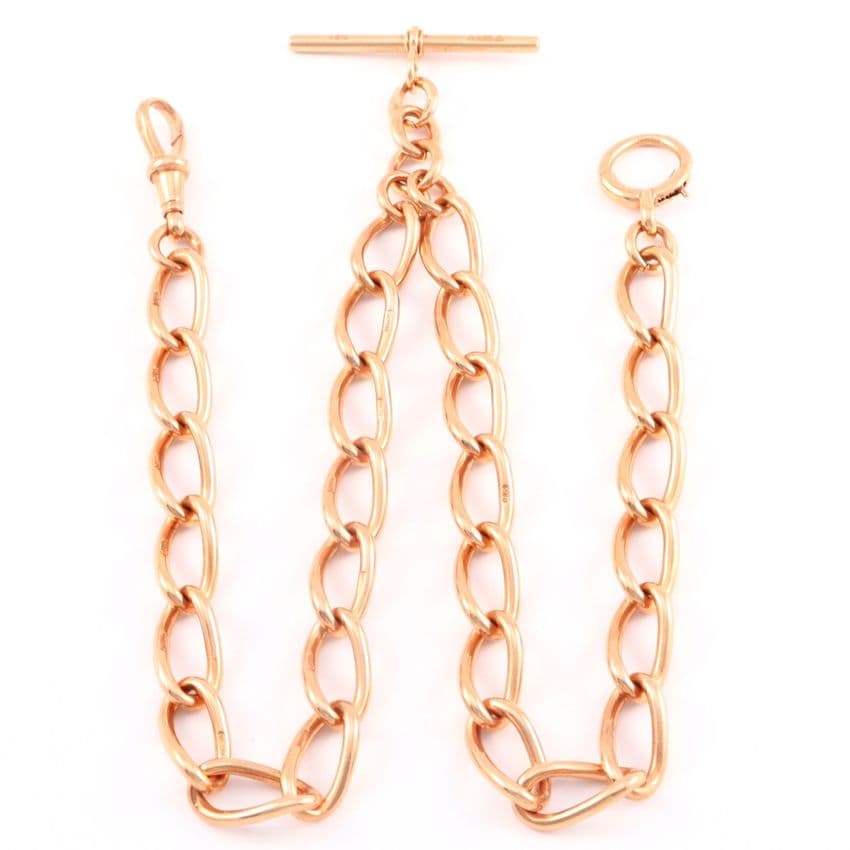 Antique 9Ct Rose Gold 55.7g Albert Watch Chain / Necklace With T-Bar 17 3/4''