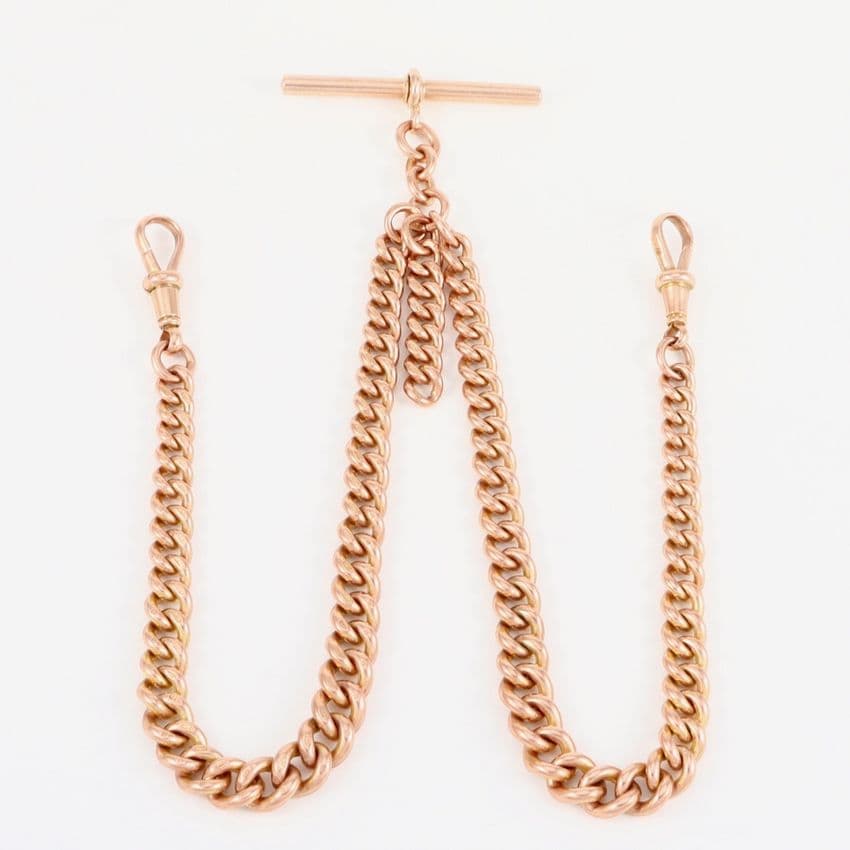 Antique 9Ct Rose Gold 58.6g Graduated Double Albert Watch Chain 16 1/2''