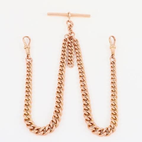 Antique 9Ct Rose Gold 58.6g Graduated Double Albert Watch Chain 16 1/2''