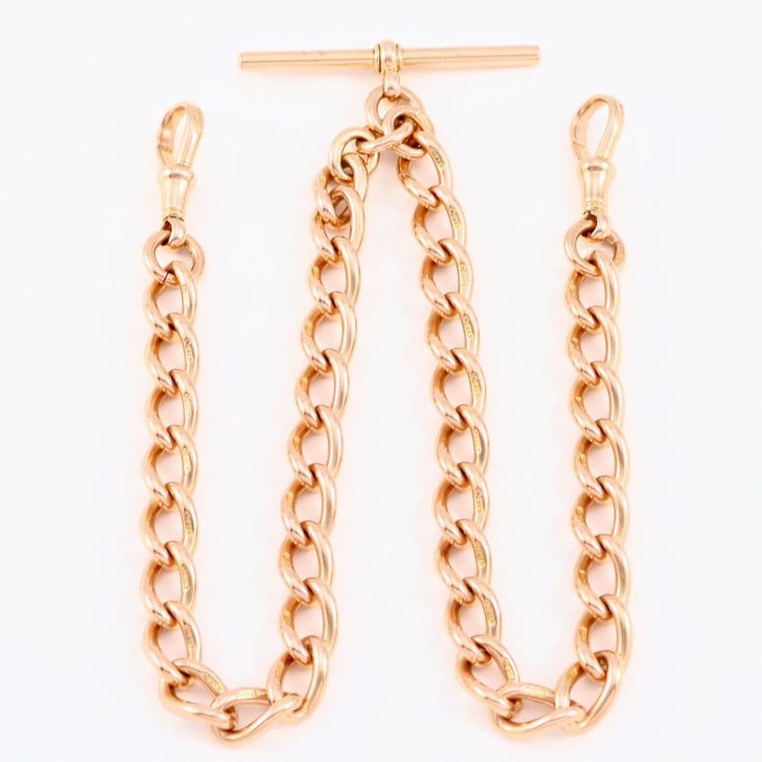 Antique 9Ct Rose Gold 58g Albert Watch Chain / Necklace With T-Bar 16''