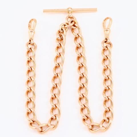 Antique 9Ct Rose Gold 58g Albert Watch Chain / Necklace With T-Bar 16''
